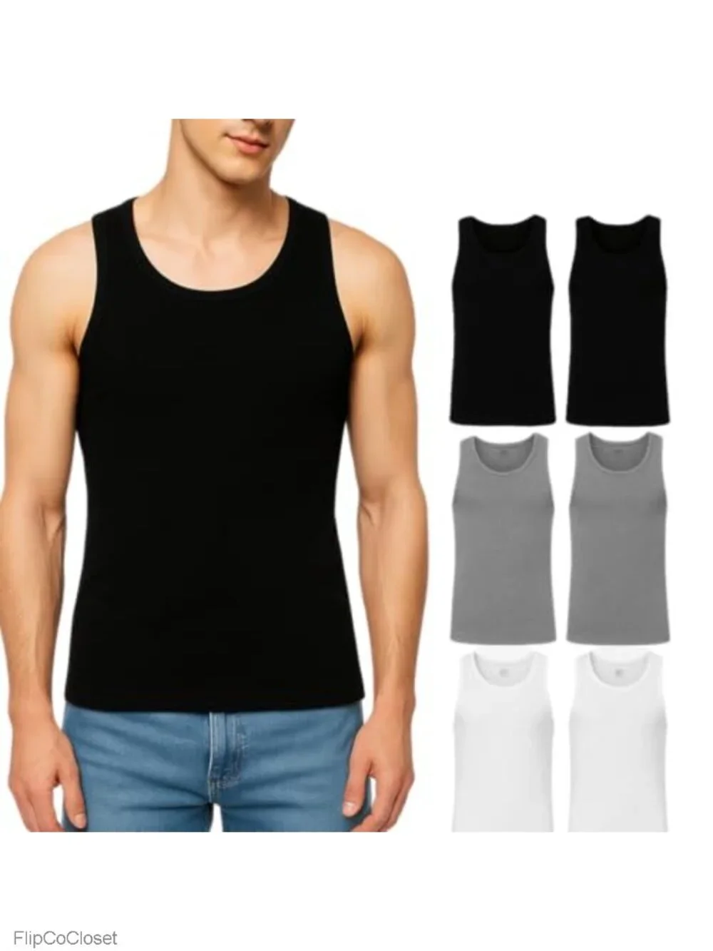 Mens Tank Top Undershirts 6-Pack Cotton Ribbed Sleeveless A-Shirt Fitted